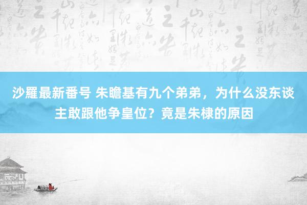 沙羅最新番号 朱瞻基有九个弟弟，为什么没东谈主敢跟他争皇位？竟是朱棣的原因