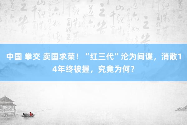 中国 拳交 卖国求荣！“红三代”沦为间谍，消散14年终被握，究竟为何？