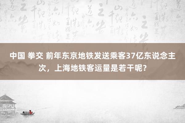 中国 拳交 前年东京地铁发送乘客37亿东说念主次，上海地铁客运量是若干呢？